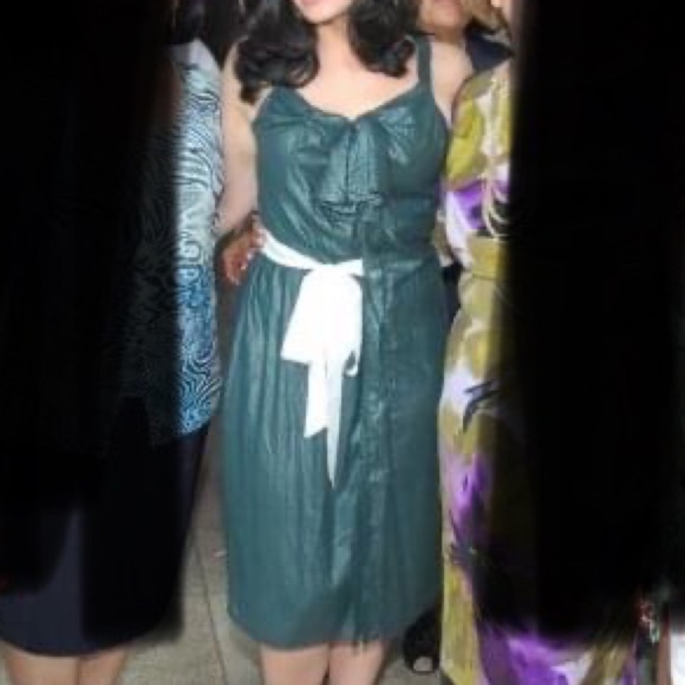 Poleci Green Belted Asymmetrical Dress - 8